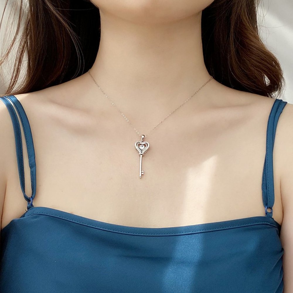 Certified 1/2ct. t.w. Diamond Moissanite Dancing Key Necklace NEW - Picture 3 of 11